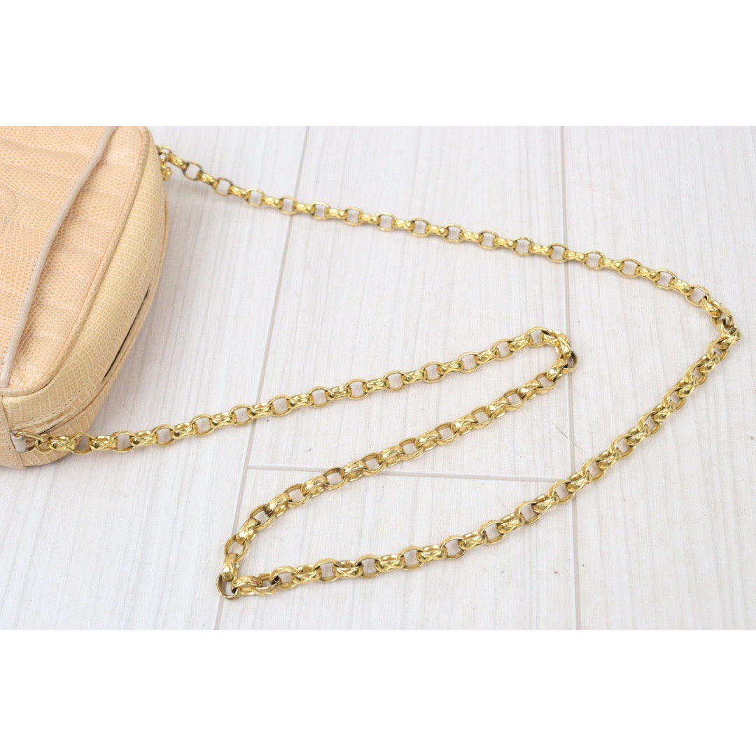 Good ( Rank AB)｜ CHANEL Lizard Skin  Hollow Chain Bag  Made In 1991-1994 Year ｜P24061133