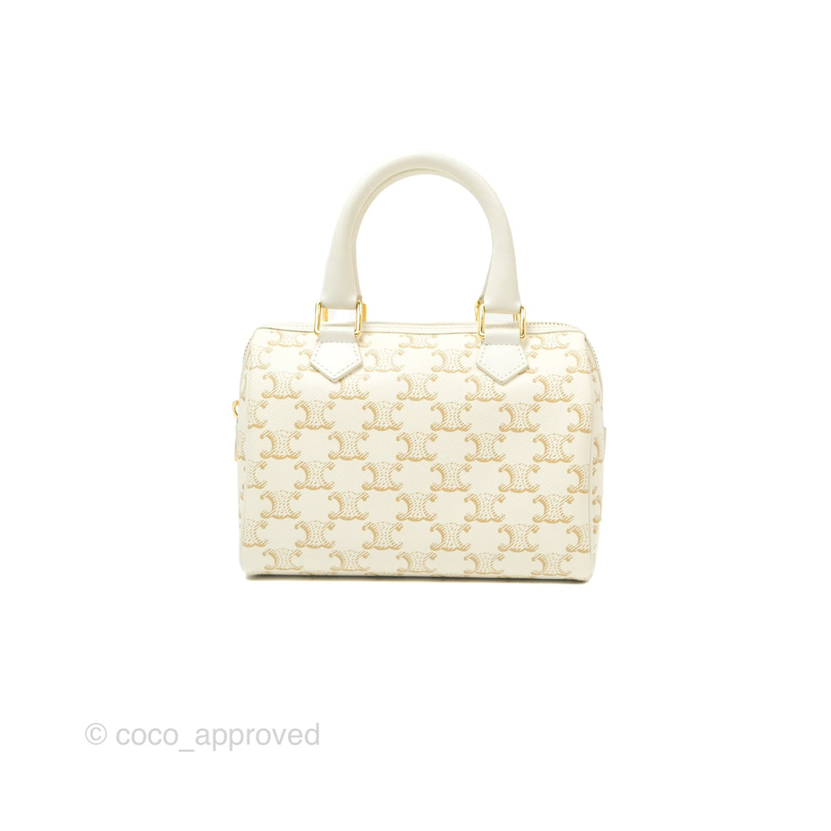 Celine Small Triomphe Canvas Boston Bag White Calfskin