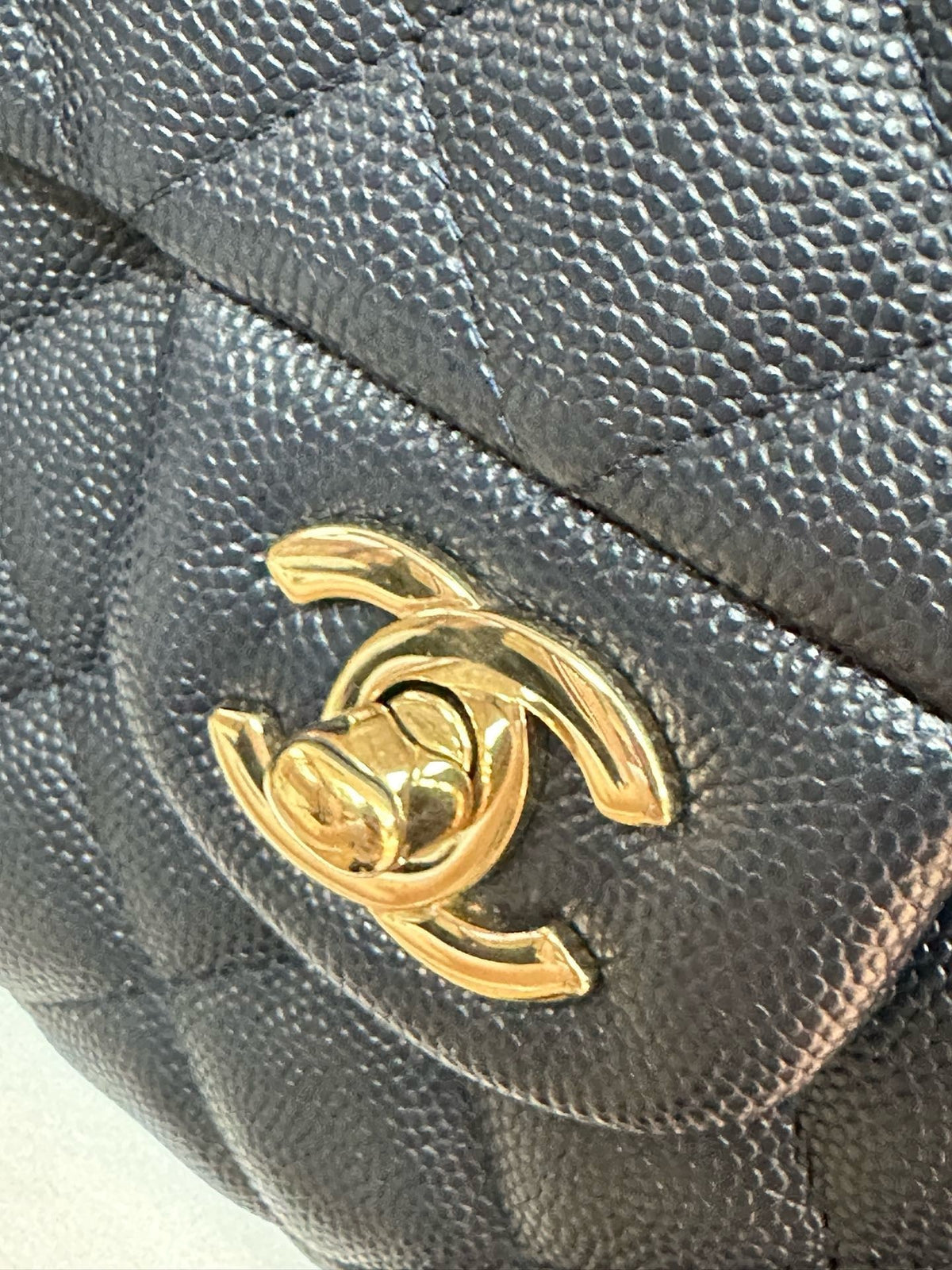 Chanel Quilted Caviar Classic Clutch Navy Blue GHW 2645 holo card