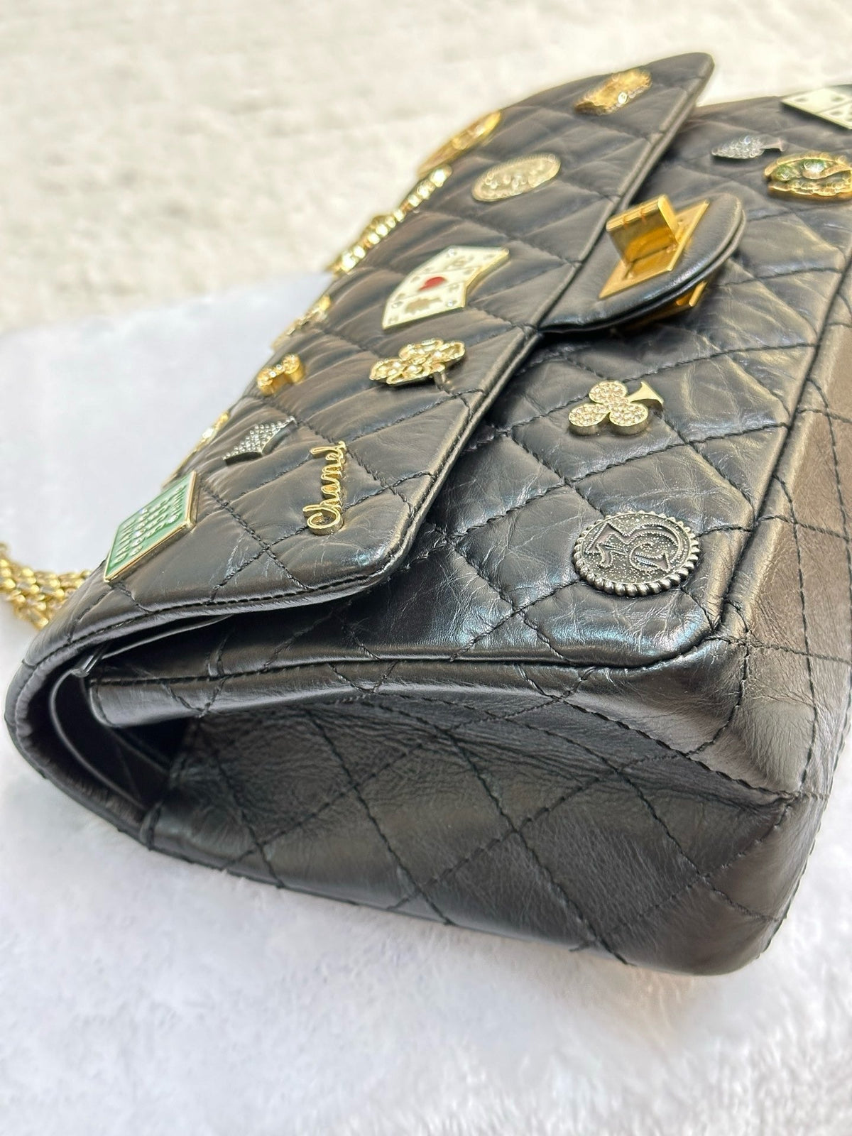 Chanel Small 2.55 Reissue Aged Calfskin Lucky Charms 225 Flap Black GHW