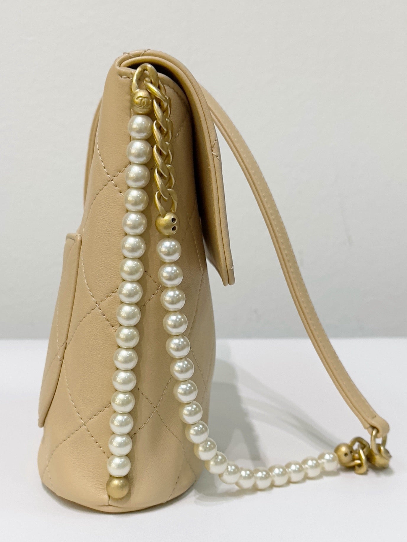 Chanel Small About Calfskin Quilted Pearls Flap Hobo GHW