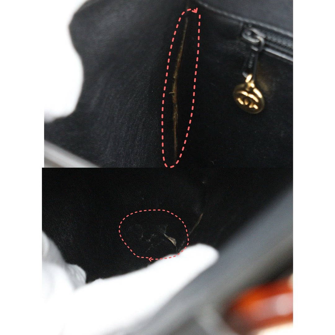 Good ( Rank AB)｜ CHANEL Vintage Lamb Skin CC Tortoise Hammer Top Handbag Tote Black Made in 1997-1998 Year｜V24122603
