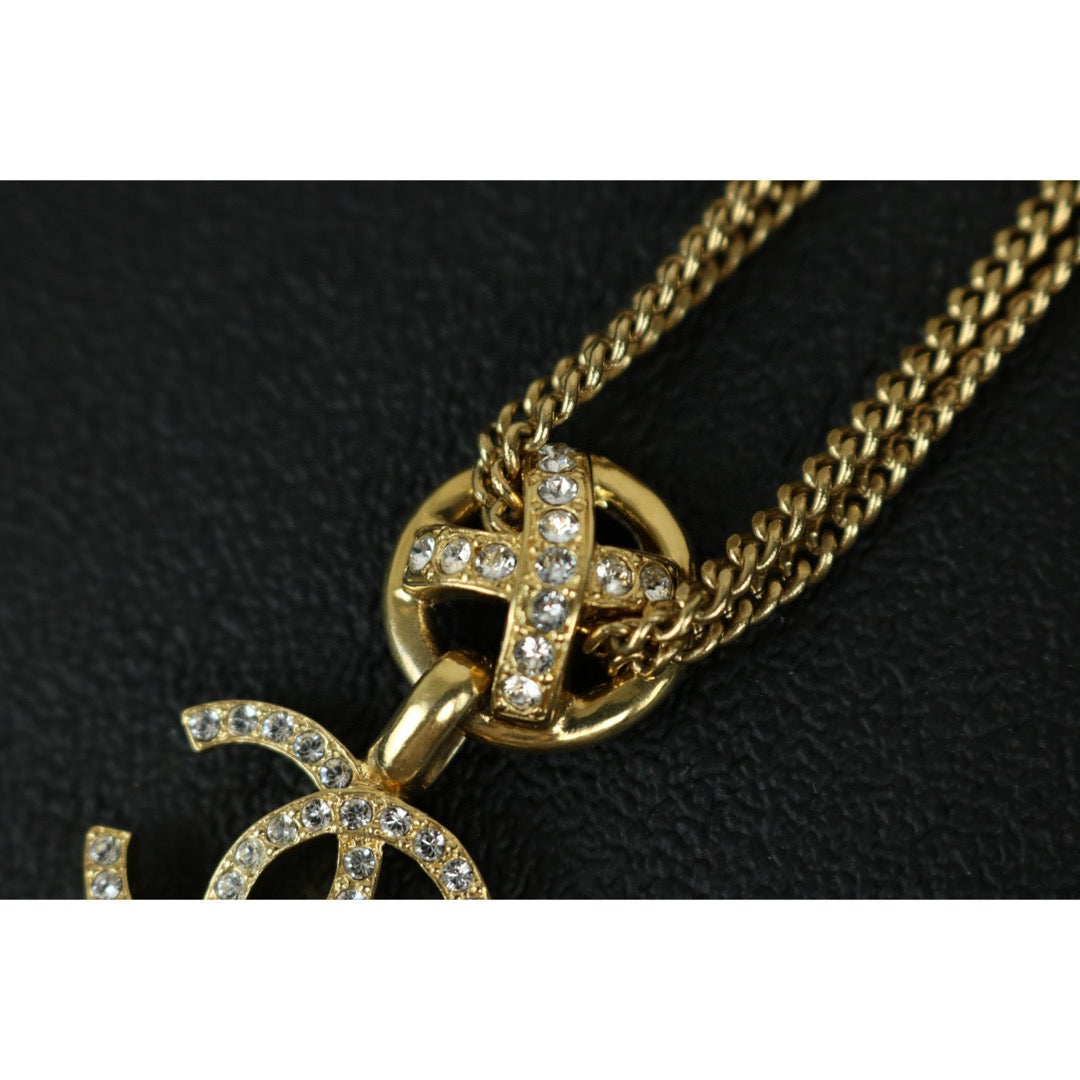 Very Good ( Rank A) ｜CHANEL COCO Mark Double chain Rhinestone Chocker Necklace ｜F25021118