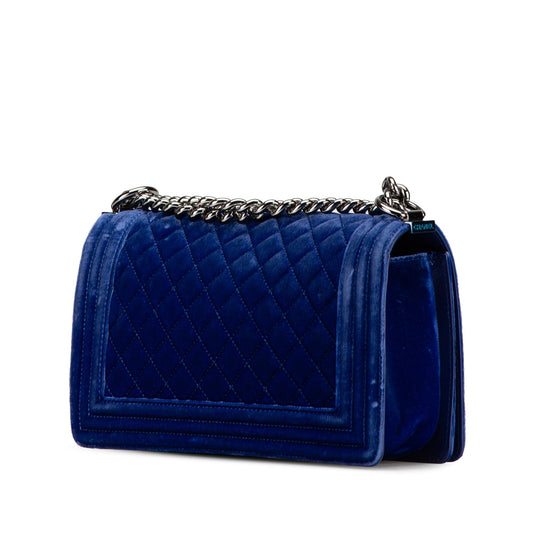 Blue Chanel Medium Quilted Velvet Boy Flap Crossbody Bag