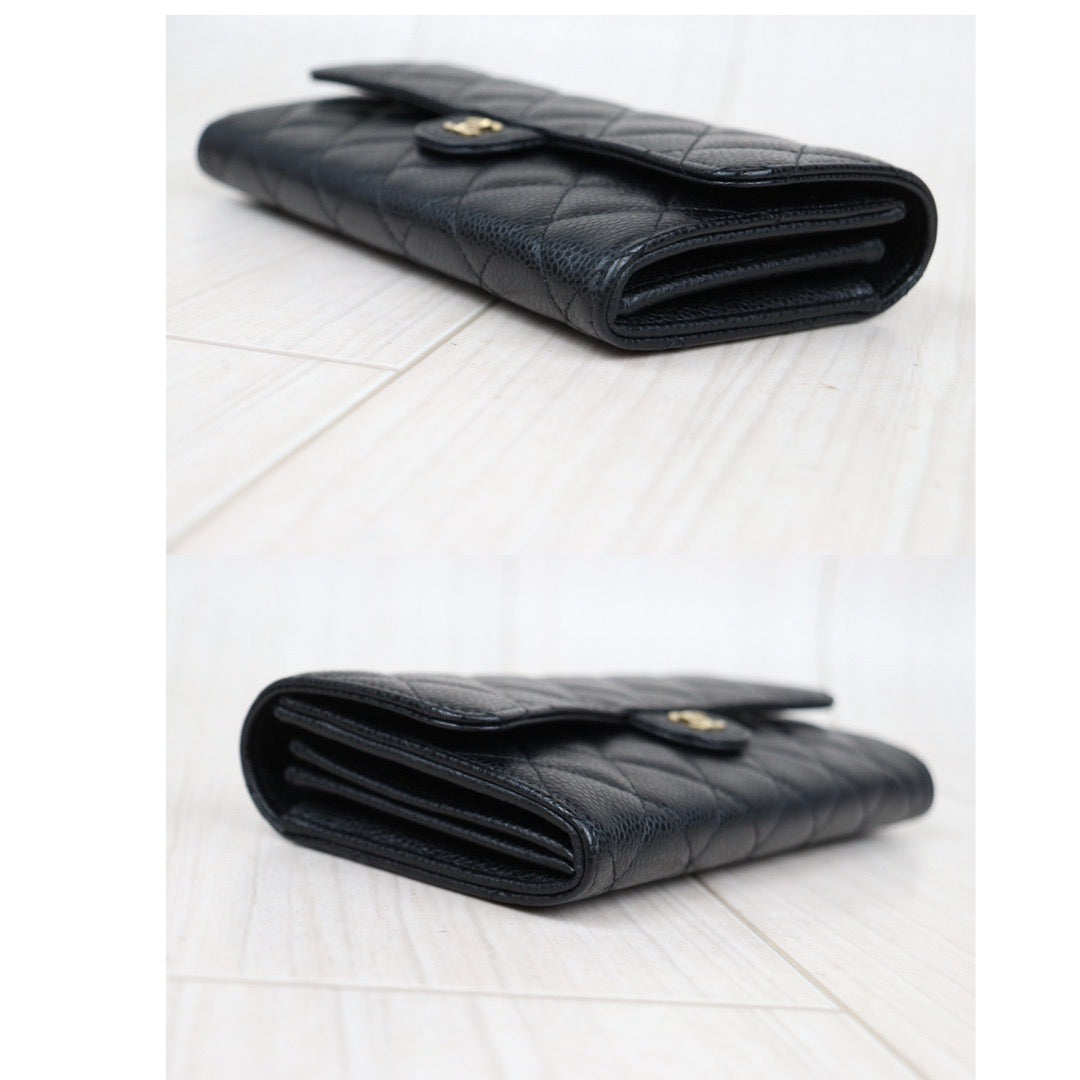 Rank SA ｜CHANEL Caviar Skin Black Long Wallet Made In 2018-2019 Year｜S23121103