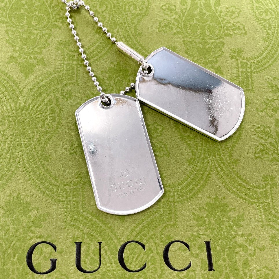 GUCCI Necklace Silver925 Silver Ball chain dog tag double plate mens Secondhand
