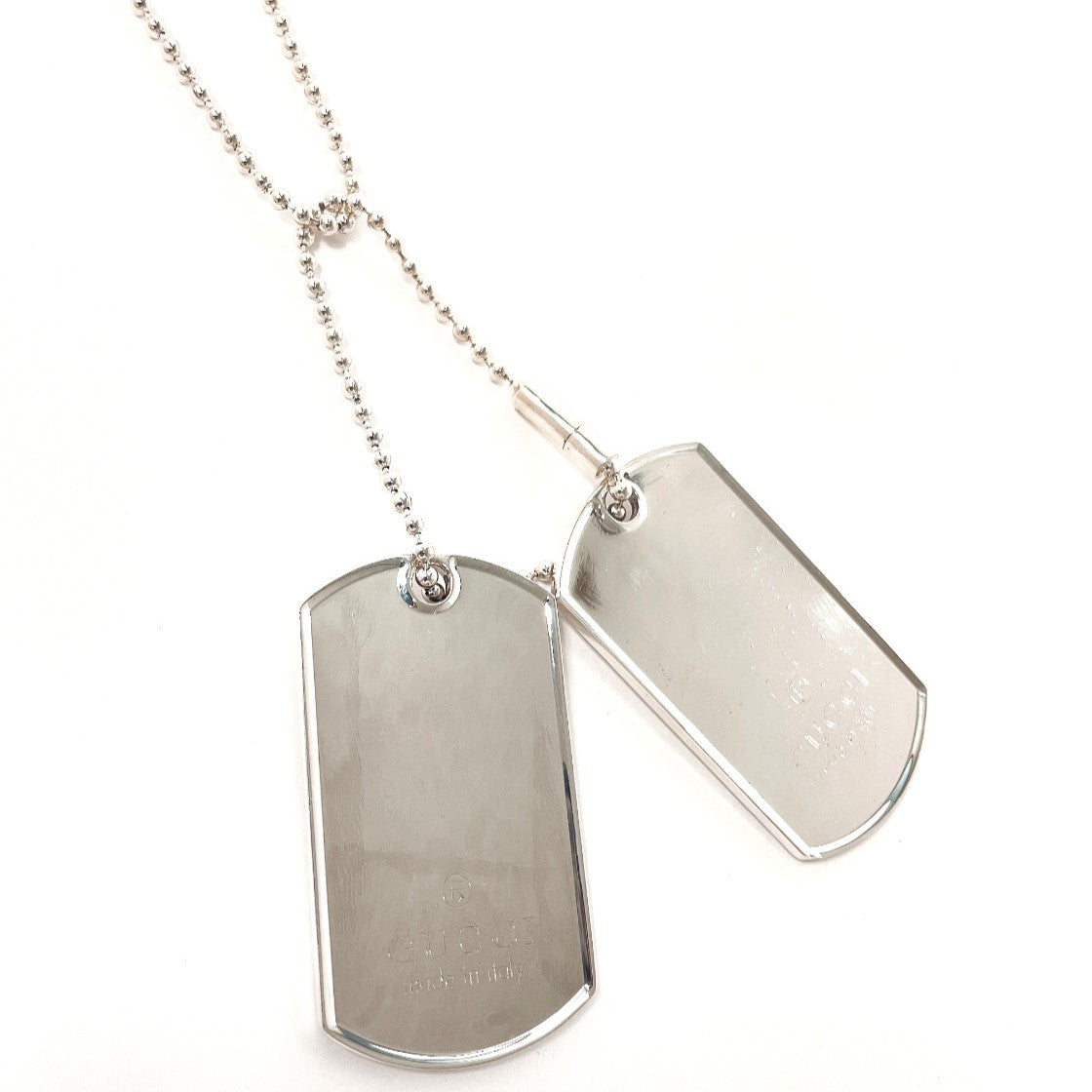 GUCCI Necklace Silver925 Silver Ball chain dog tag double plate mens Secondhand