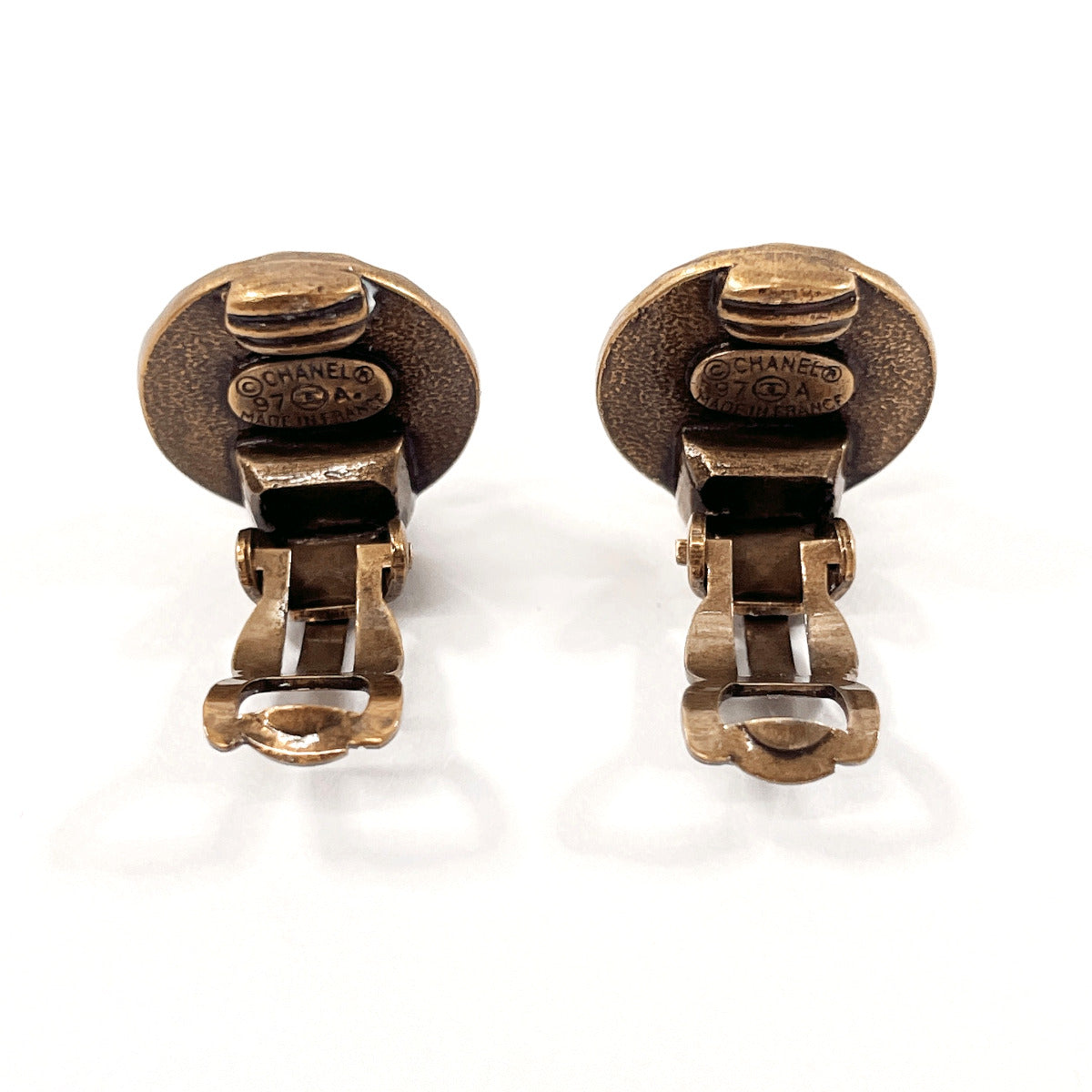 CHANEL Earring Metal, Faux Pearl gold vintage COCO Mark