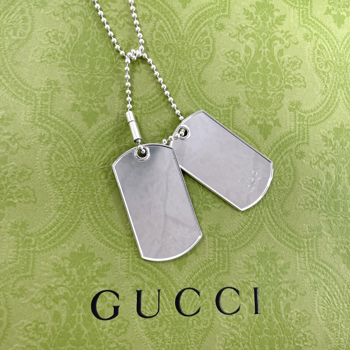 GUCCI Necklace Silver925 Silver Ball chain dog tag double plate unisex Used