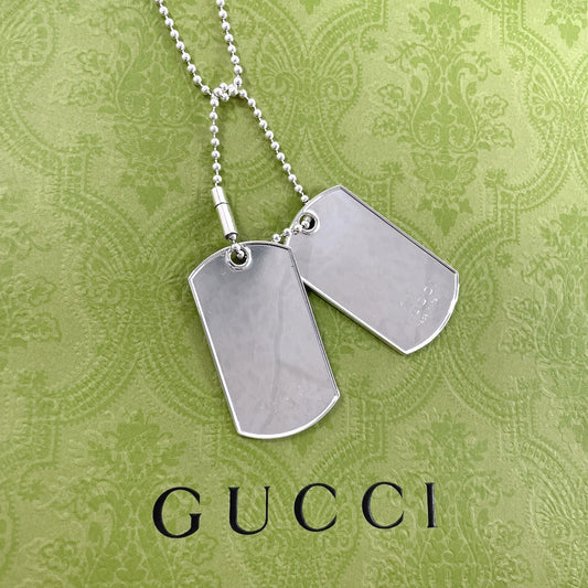 GUCCI Necklace Silver925 Silver Ball chain dog tag double plate unisex Used