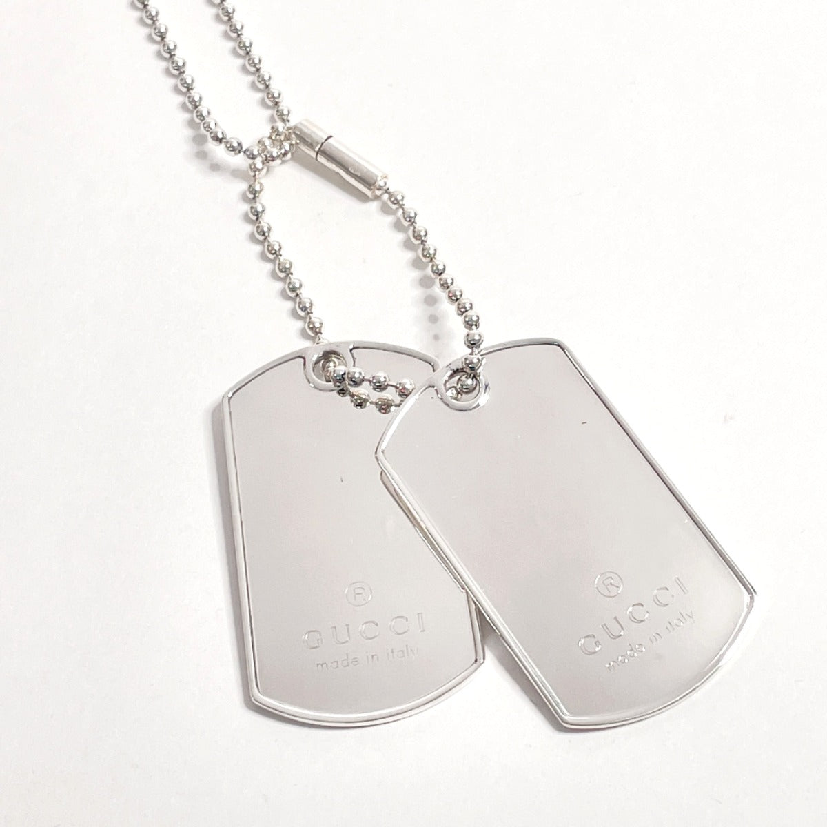 GUCCI Necklace Silver925 Silver Ball chain dog tag double plate unisex Used