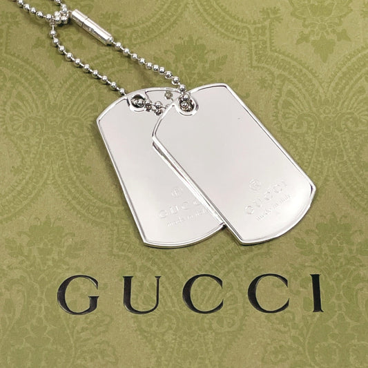 GUCCI Necklace Silver925 Silver Ball chain dog tag double plate unisex Used