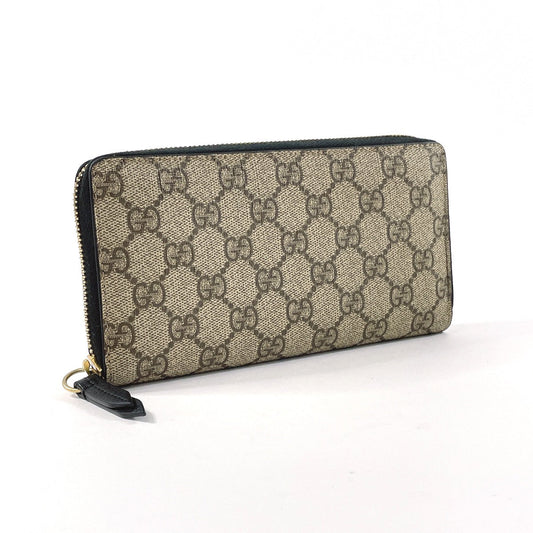 GUCCI Long Wallet Purse 410102 GG Supreme Canvas beige Zip Around unisex Used