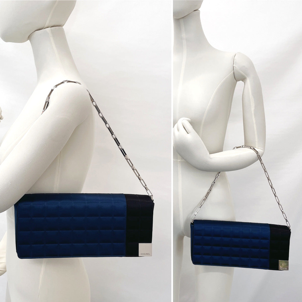 CHANEL Shoulder Bag Satin Navy ChainShoulder Chocolate bar