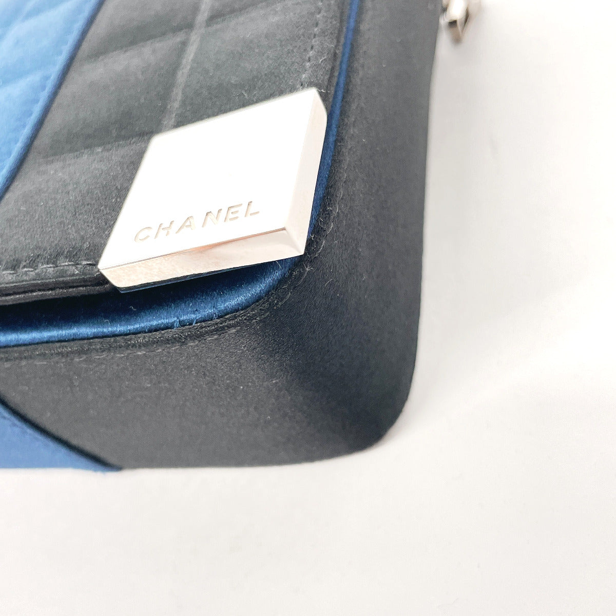 CHANEL Shoulder Bag Satin Navy ChainShoulder Chocolate bar