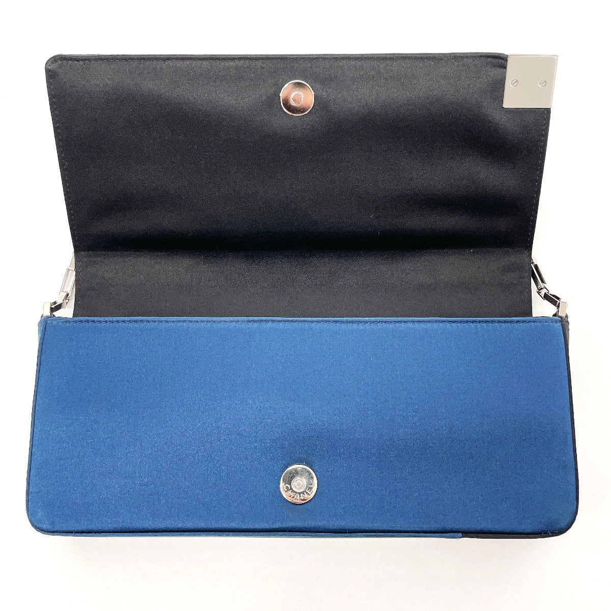 CHANEL Shoulder Bag Satin Navy ChainShoulder Chocolate bar