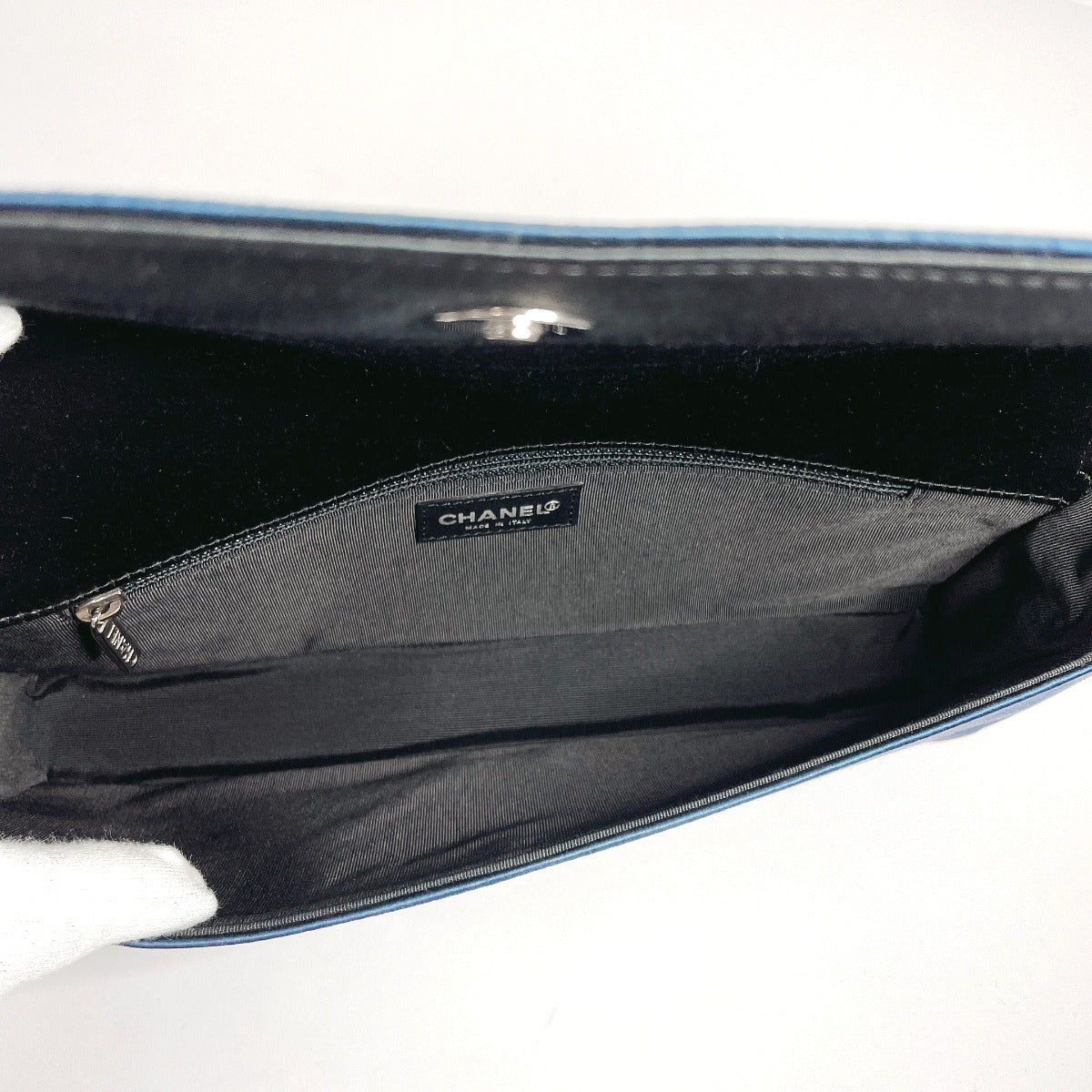 CHANEL Shoulder Bag Satin Navy ChainShoulder Chocolate bar
