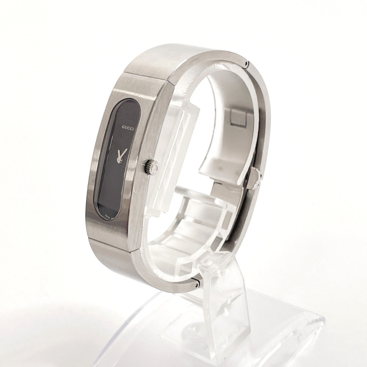 GUCCI Watches Quartz 2400S Stainless Steel Silver Bangle watch black dial Women Used