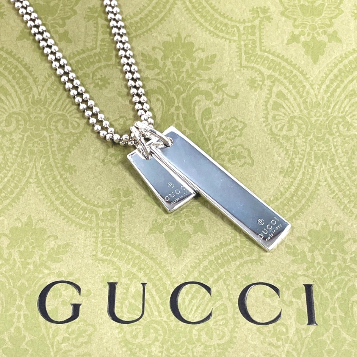 GUCCI Necklace Silver925 Silver Double chain plate unisex Used