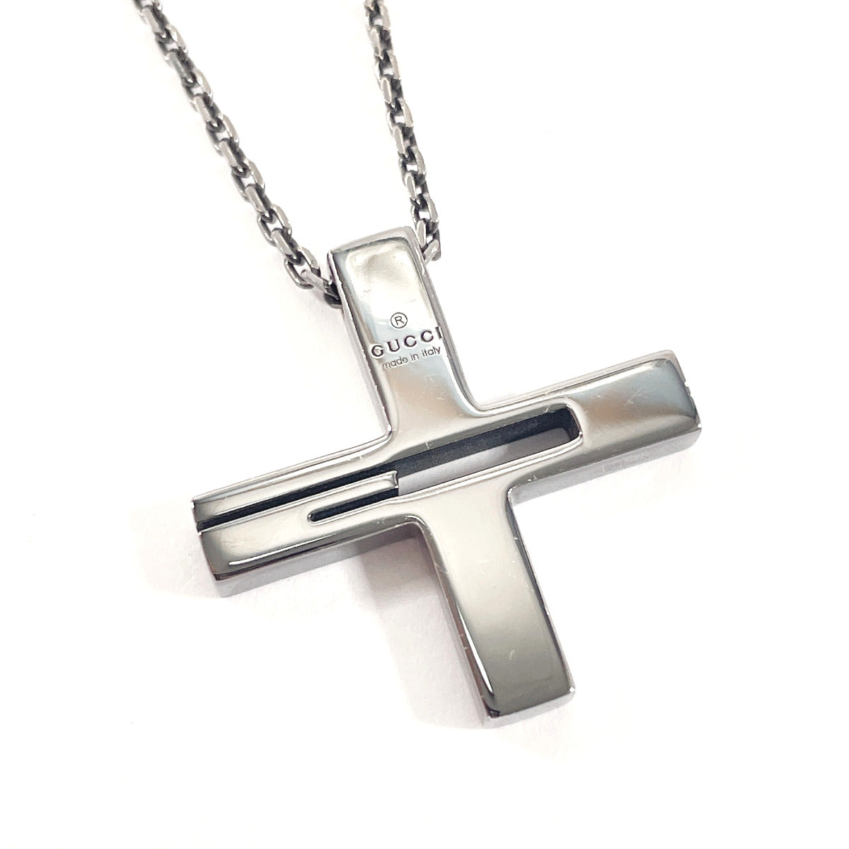 GUCCI Necklace Silver925 black Black rhodium plating Cross Cutout G unisex Used