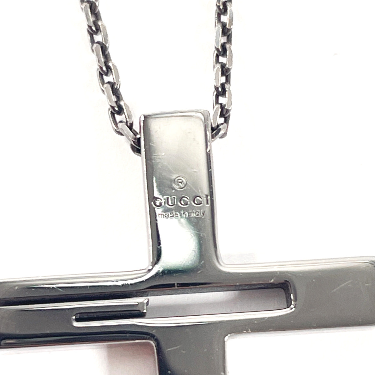 GUCCI Necklace Silver925 black Black rhodium plating Cross Cutout G unisex Used