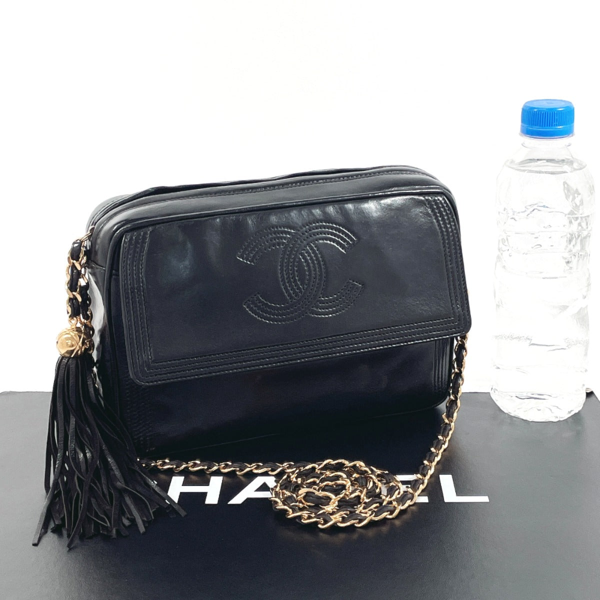 CHANEL Shoulder Bag lambskin black fringe ChainShoulder Women Used