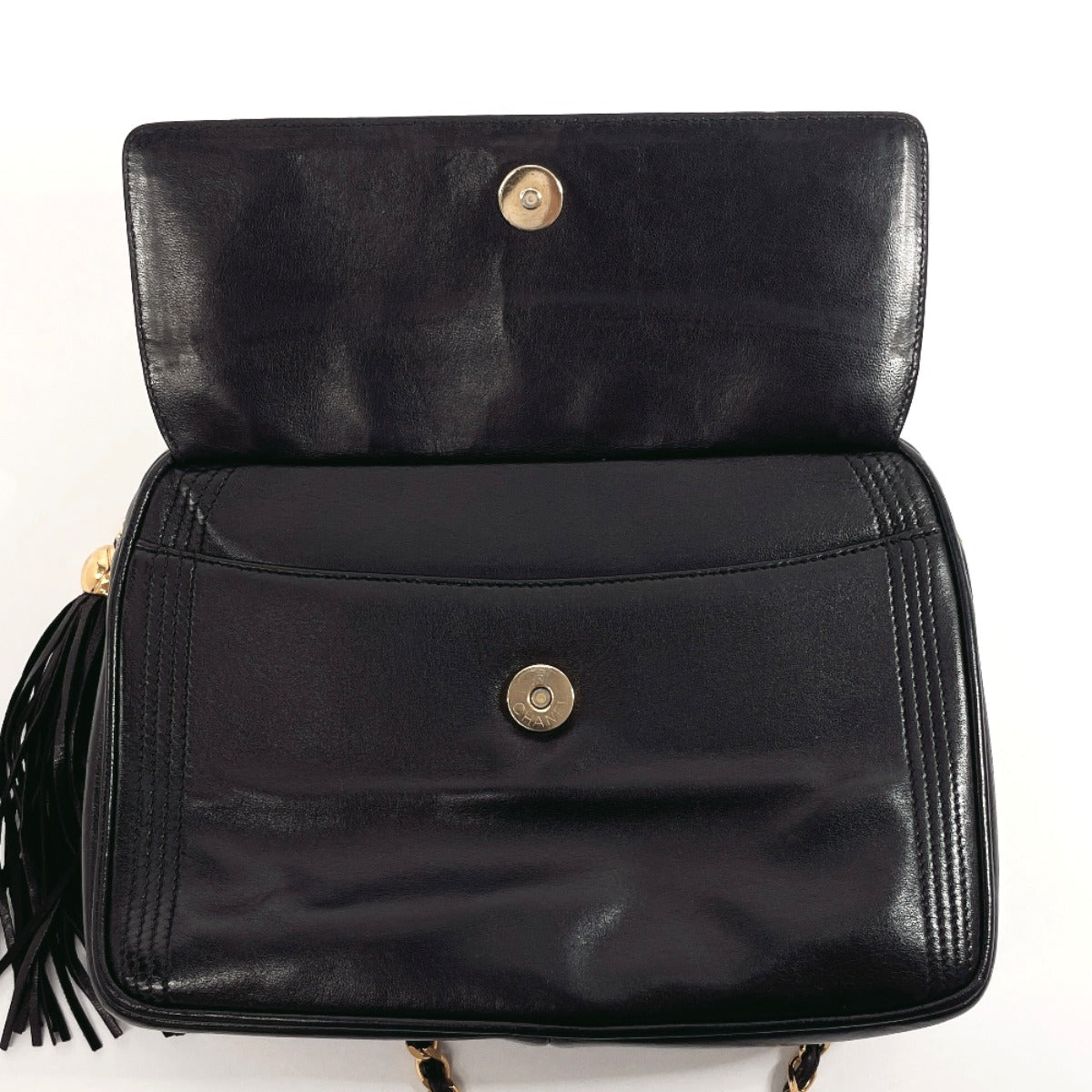 CHANEL Shoulder Bag lambskin black fringe ChainShoulder Women Used