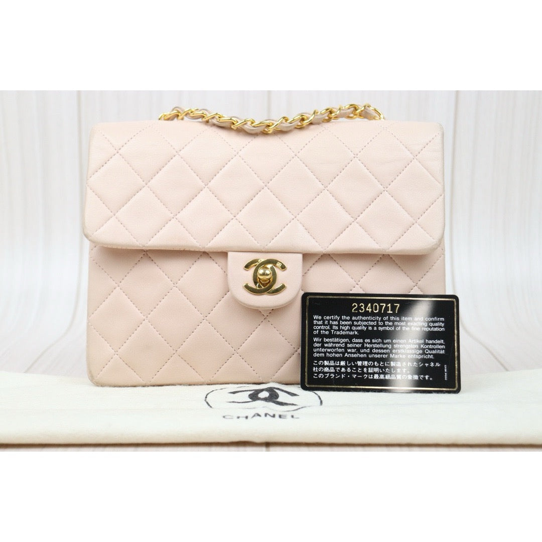 Good ( Rank AB)｜ CHANEL lambskin Square 20 Shoulder Bag Cherry Pink Made In 1991～1994Year ｜P24122008