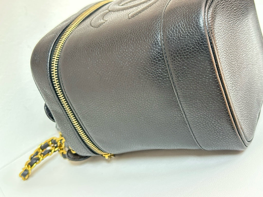 Chanel Vintage Vanity Case Black Caviar GHW 2 holo card