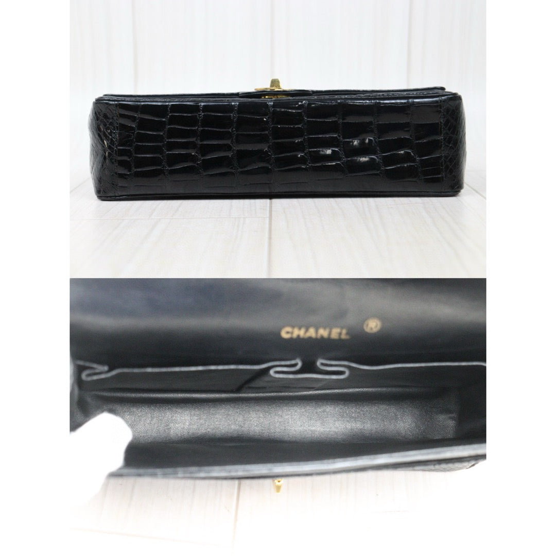 Very Good ( Rank A)｜ CHANEL Crocodile Skin Double Flap 26 Shoulder Bag Black ｜24121924