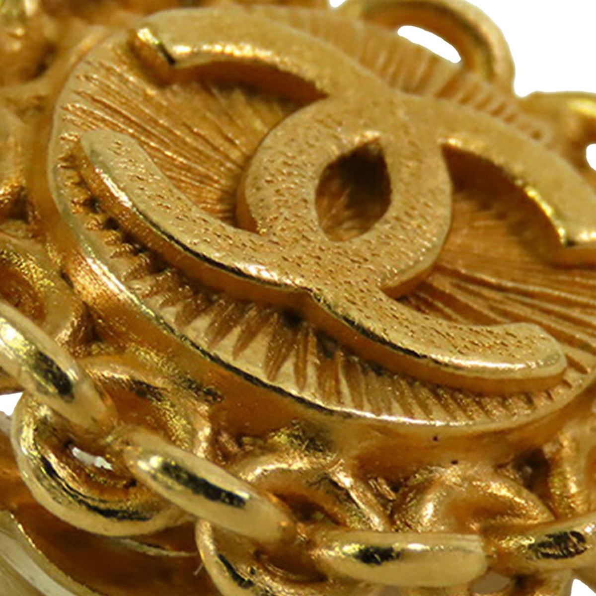 Gold Chanel Gold Plated CC Round Clip On Earrings