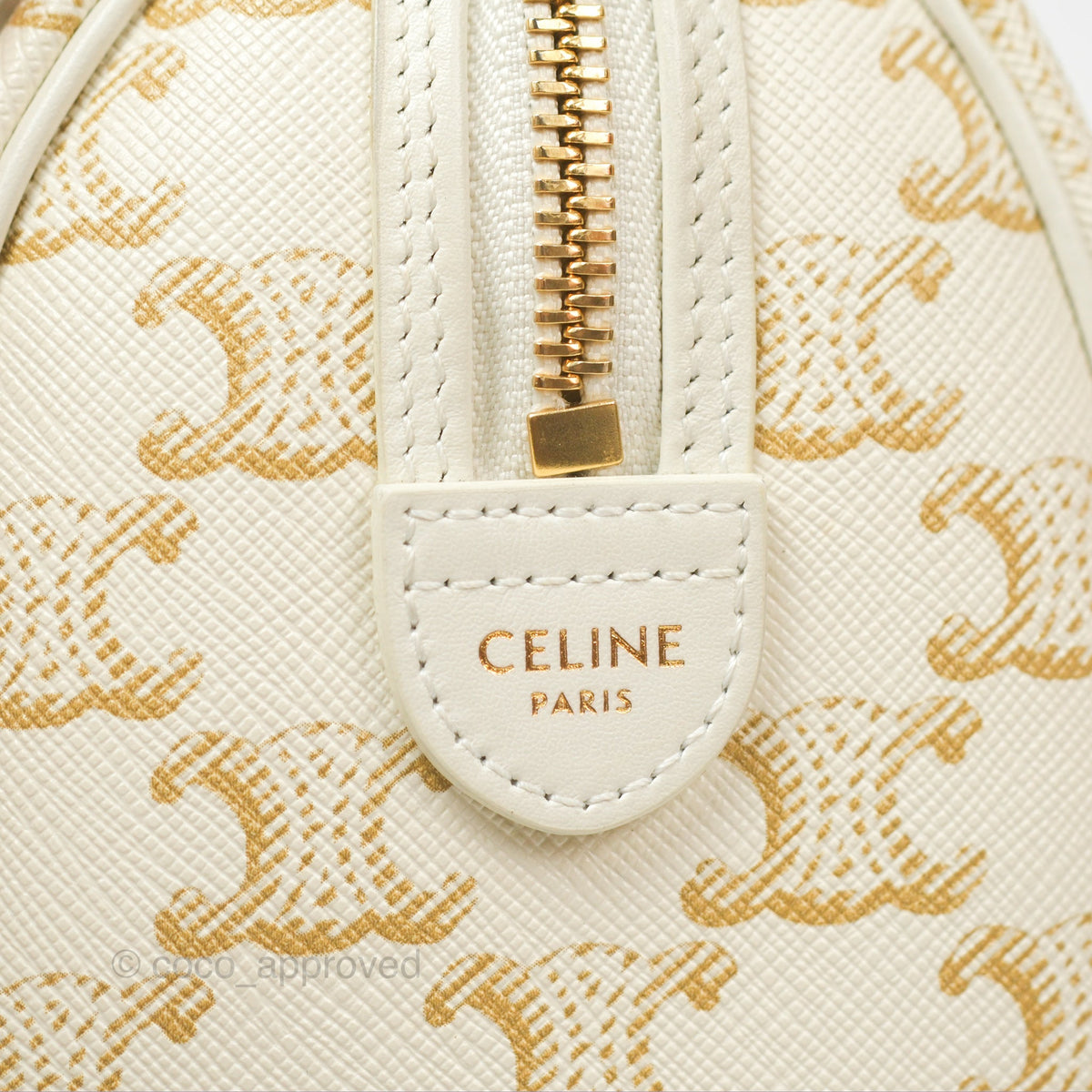 Celine Small Triomphe Canvas Boston Bag White Calfskin