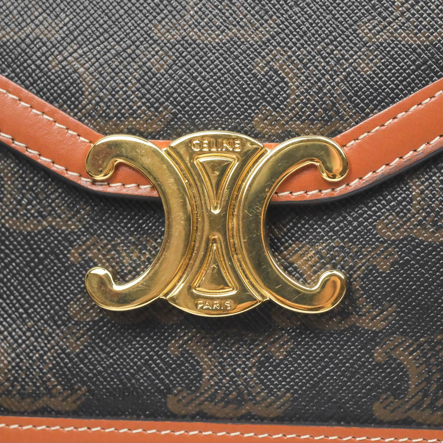 Celine Triomphe Wallet On Chain Canvas Tan Calfskin