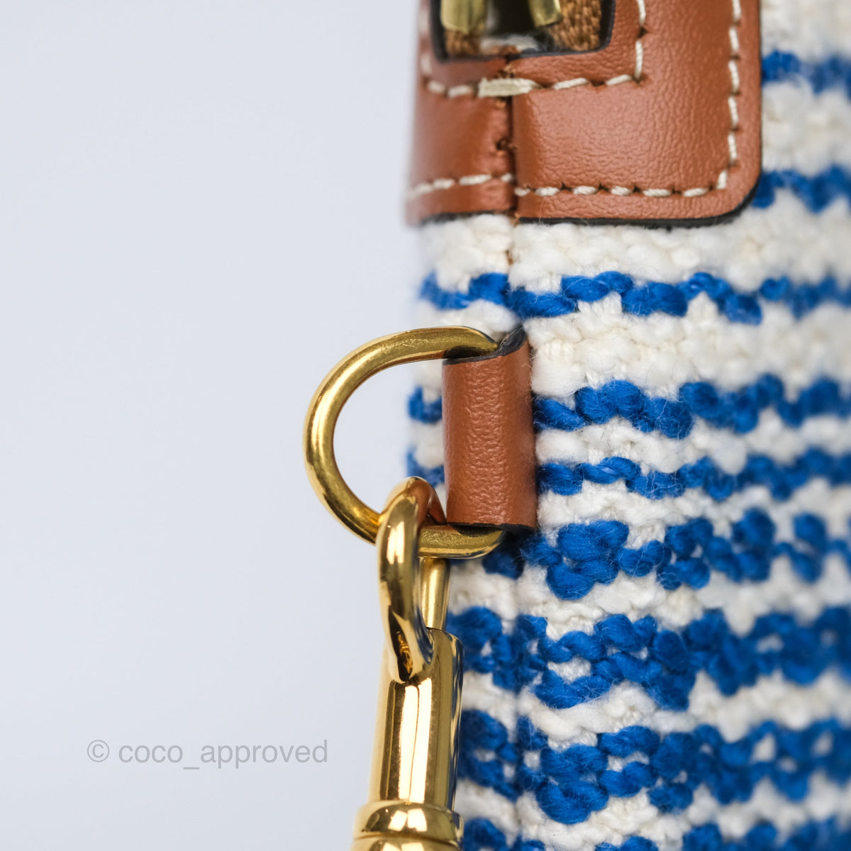Celine Small Pouch with Strap in Striped Textile Ivory Orange Blue