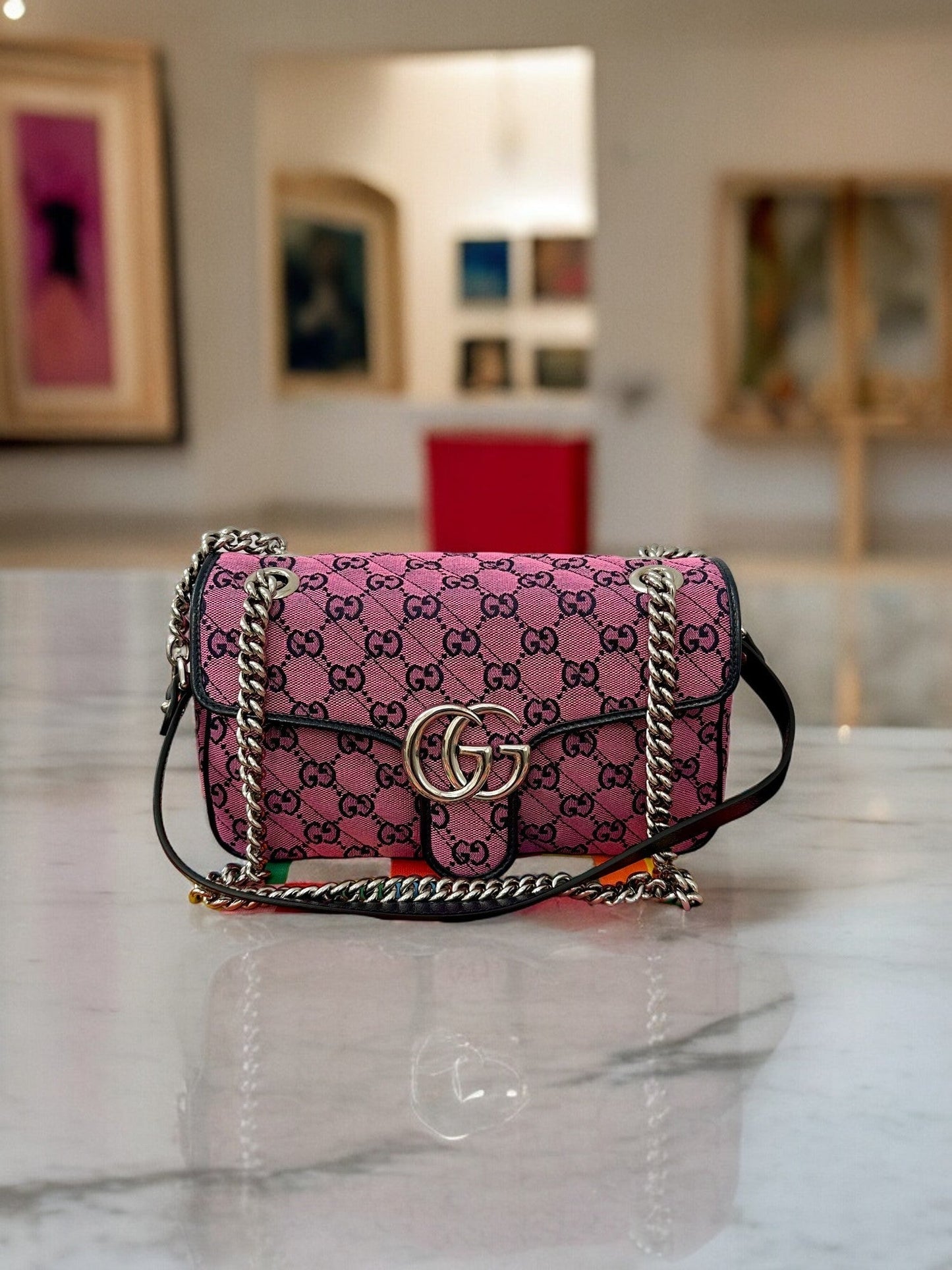 BRAND NEW Gucci Pink Canvas Small Marmont Crossbody Bag