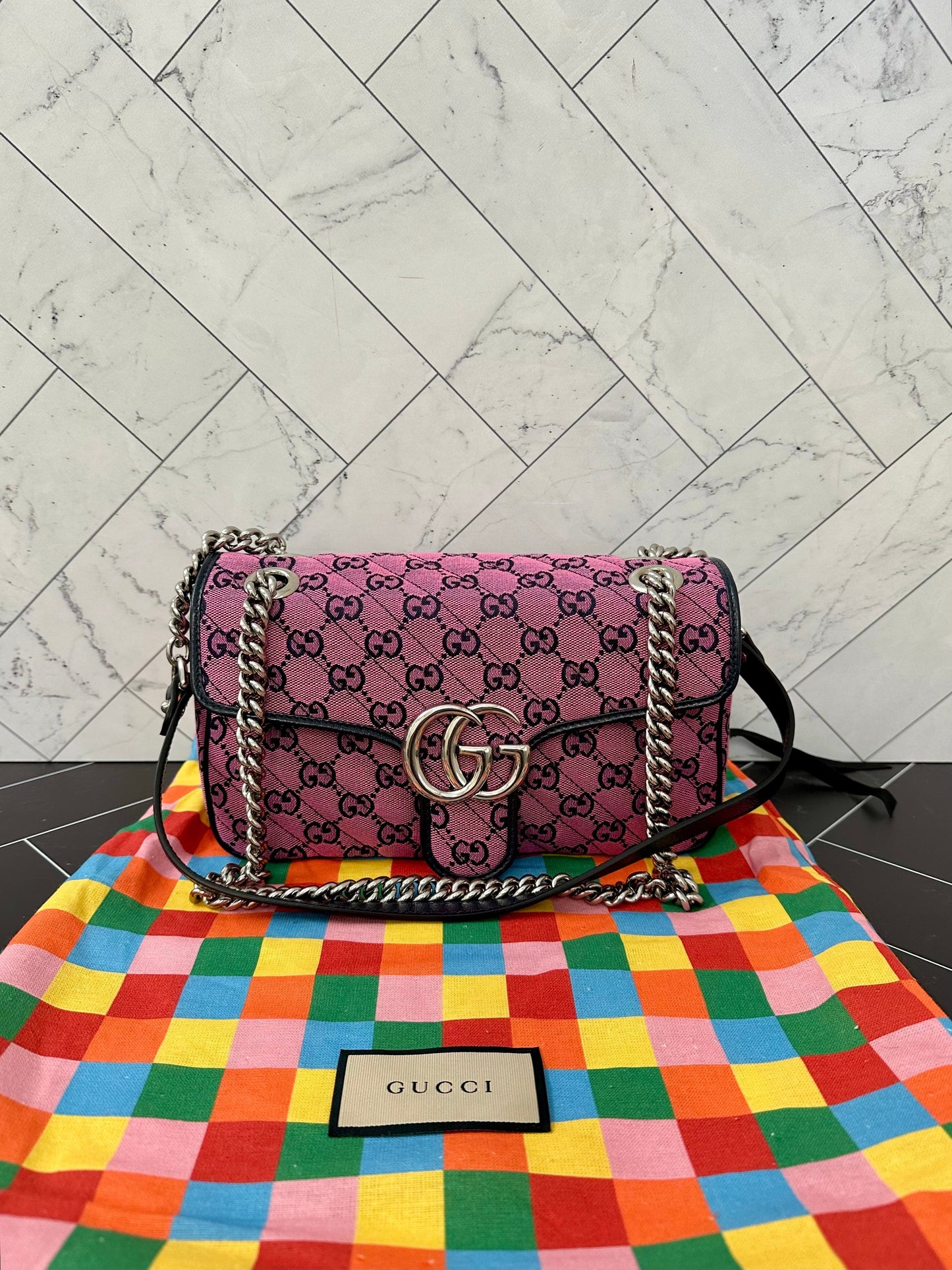 BRAND NEW Gucci Pink Canvas Small Marmont Crossbody Bag