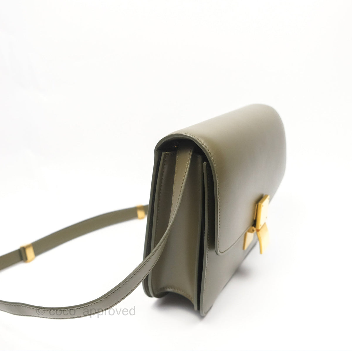 Celine Medium Classic Box Flap Dark Olive Green Box Calfskin Gold Hardware