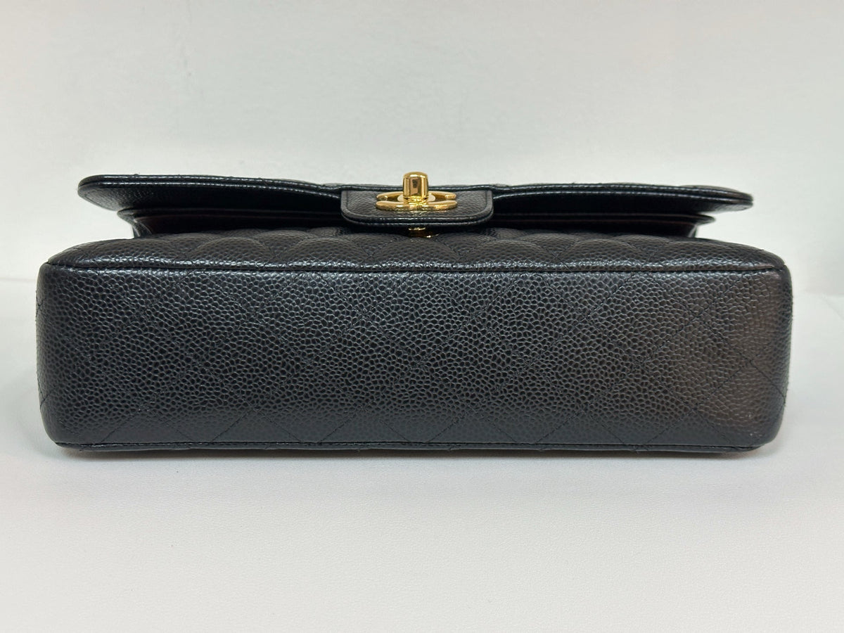Chanel Medium Size Classic Quilted Caviar Double Flap Bag Black 3022 holo card