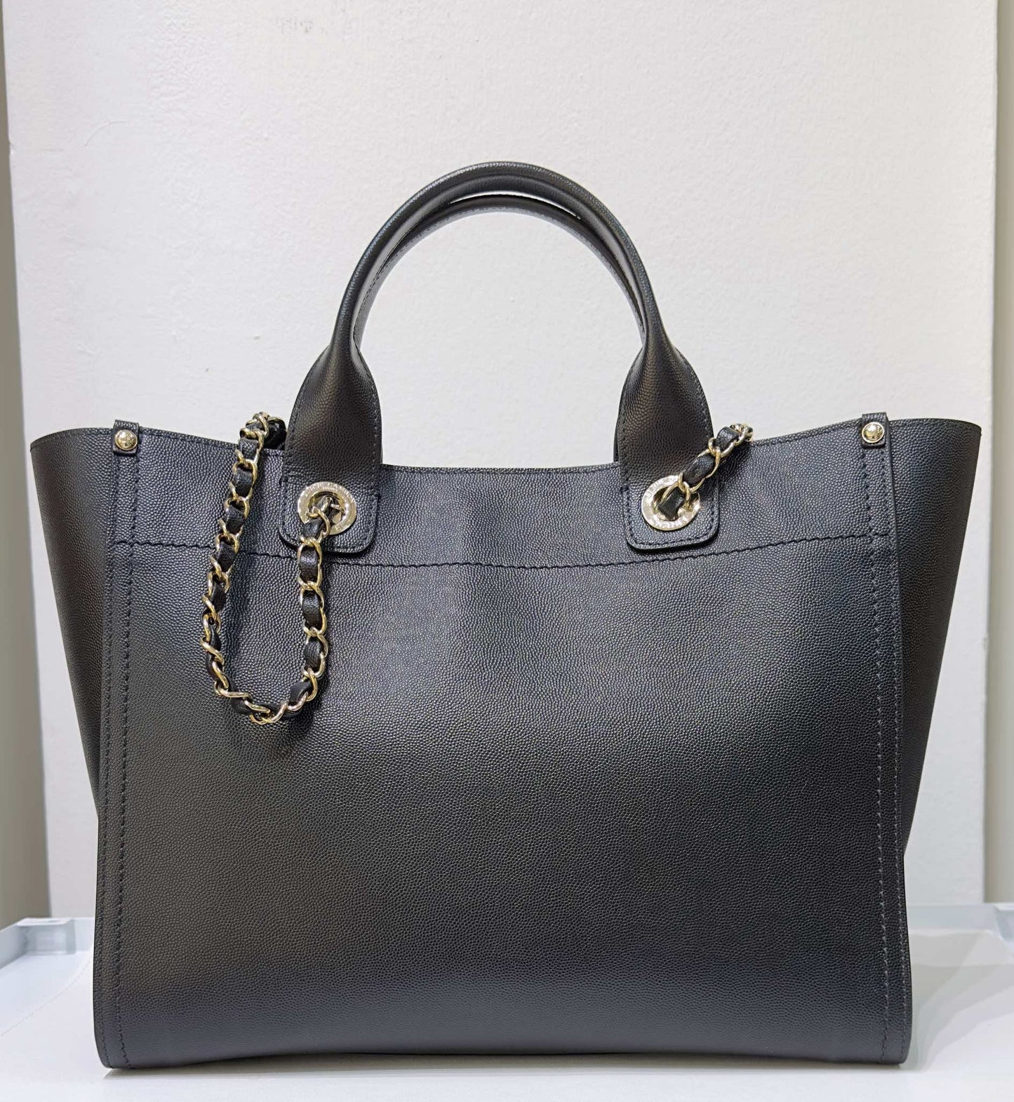 Chanel Small Deauville Caviar Tote Studded Black