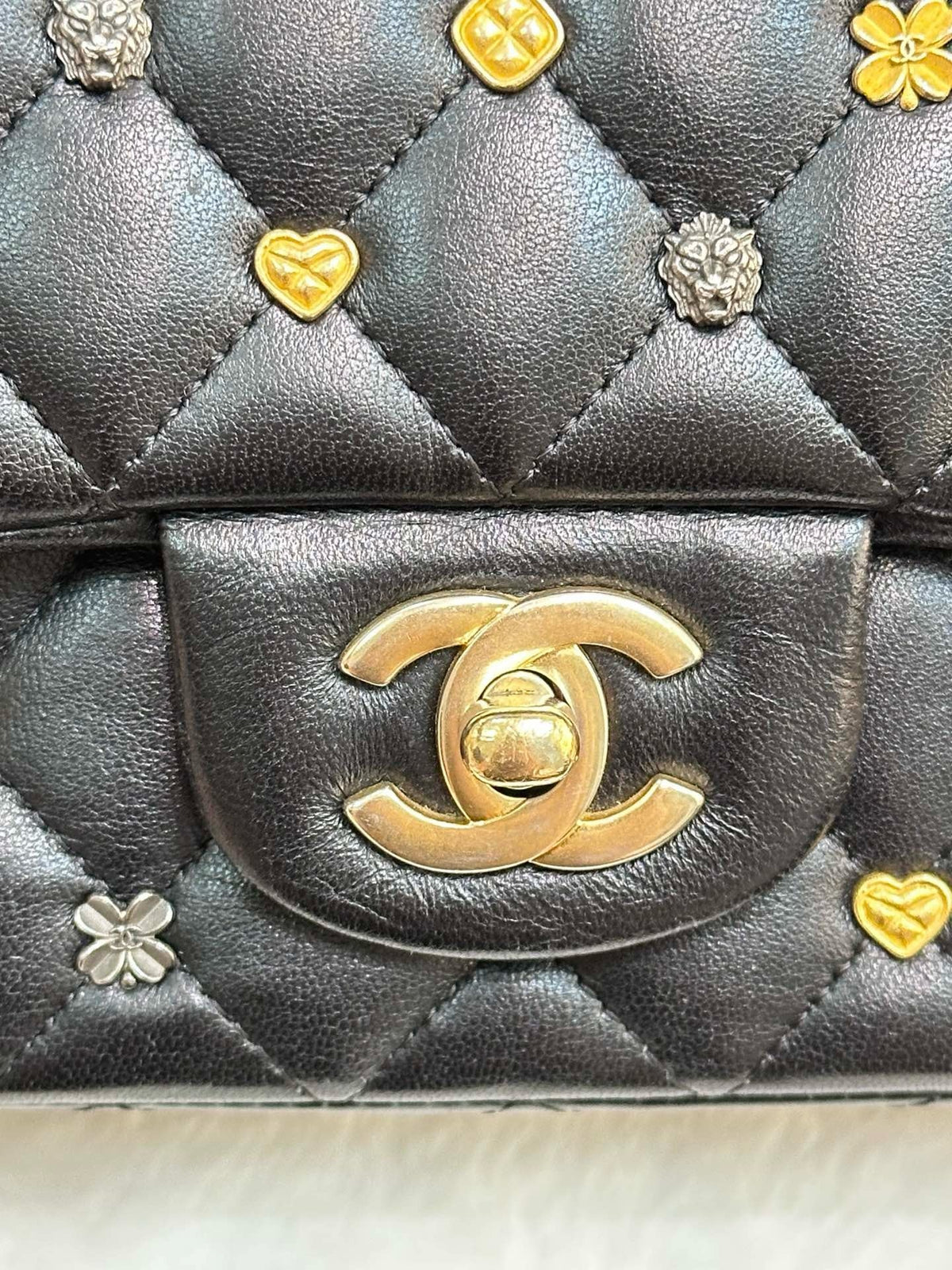 Chanel Mini Rectangular Lambskin Quilted Studded Flap Black