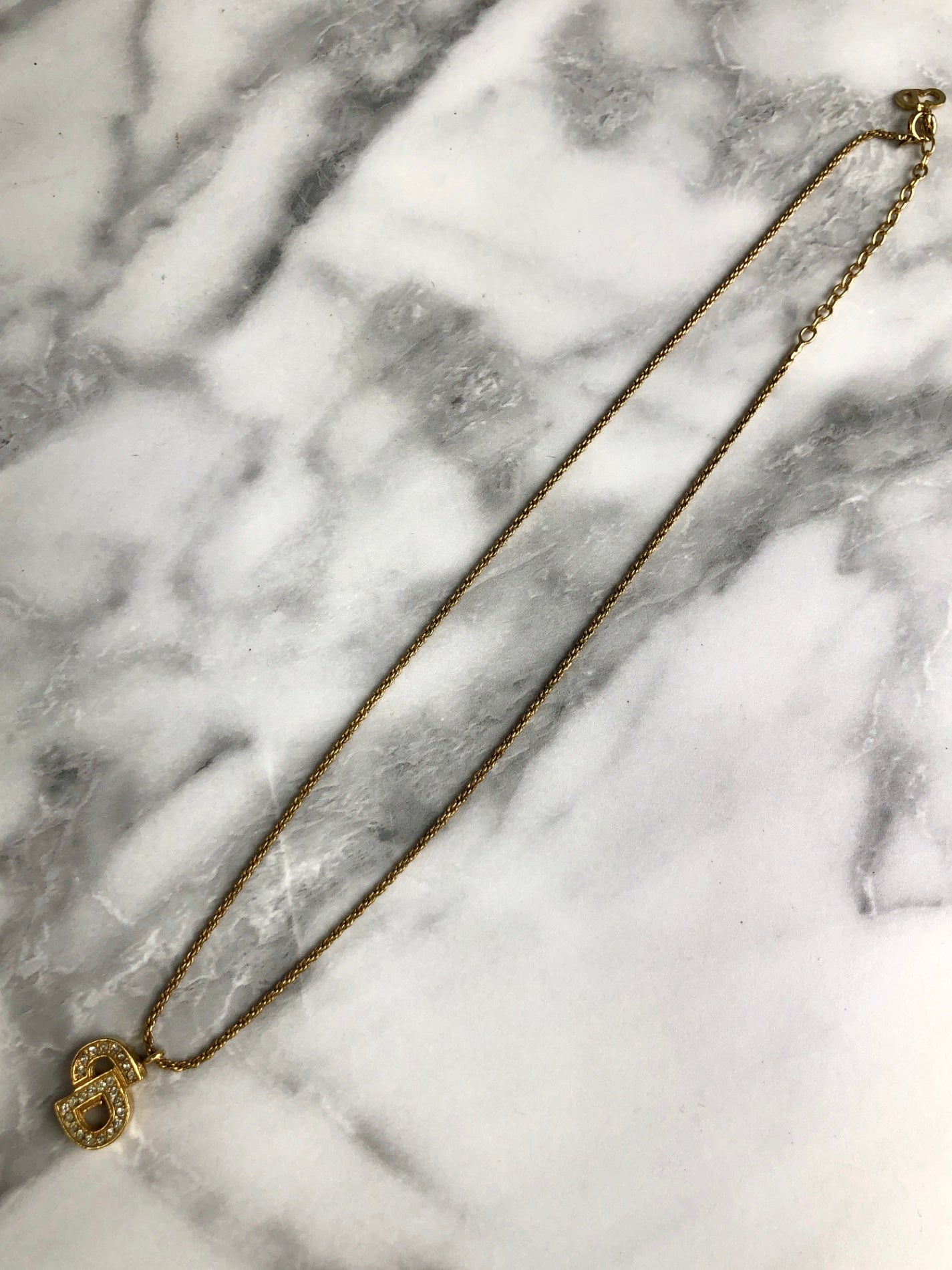 Christian Dior CD Logo Rhinestone Necklace Gold Vintage wzptxx