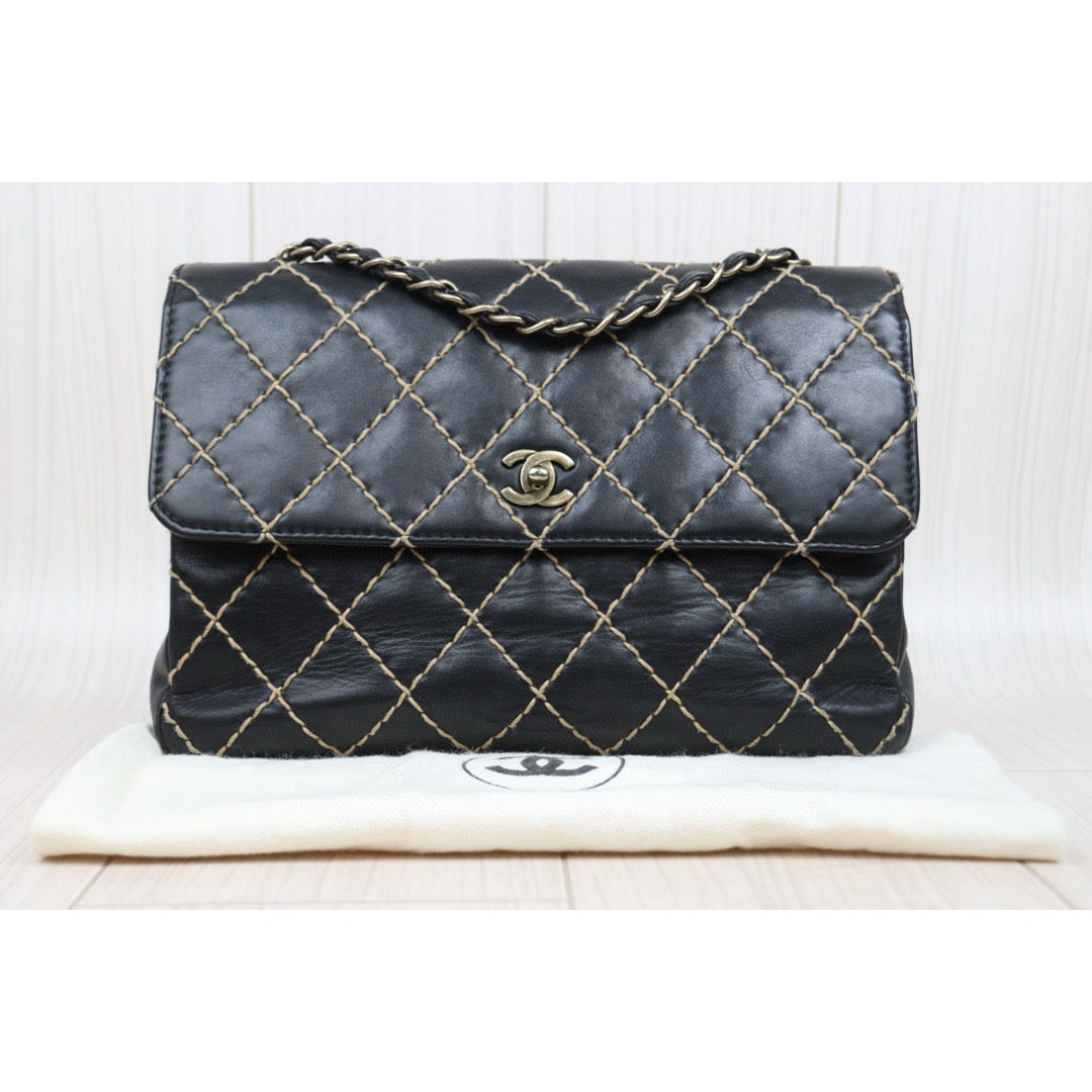 Good ( Rank AB)｜ CHANEL  Matrasse Sellier Calf Leather Single Flap 28 Chain Bag Black Made In 2000-2002 Year  ｜25032012