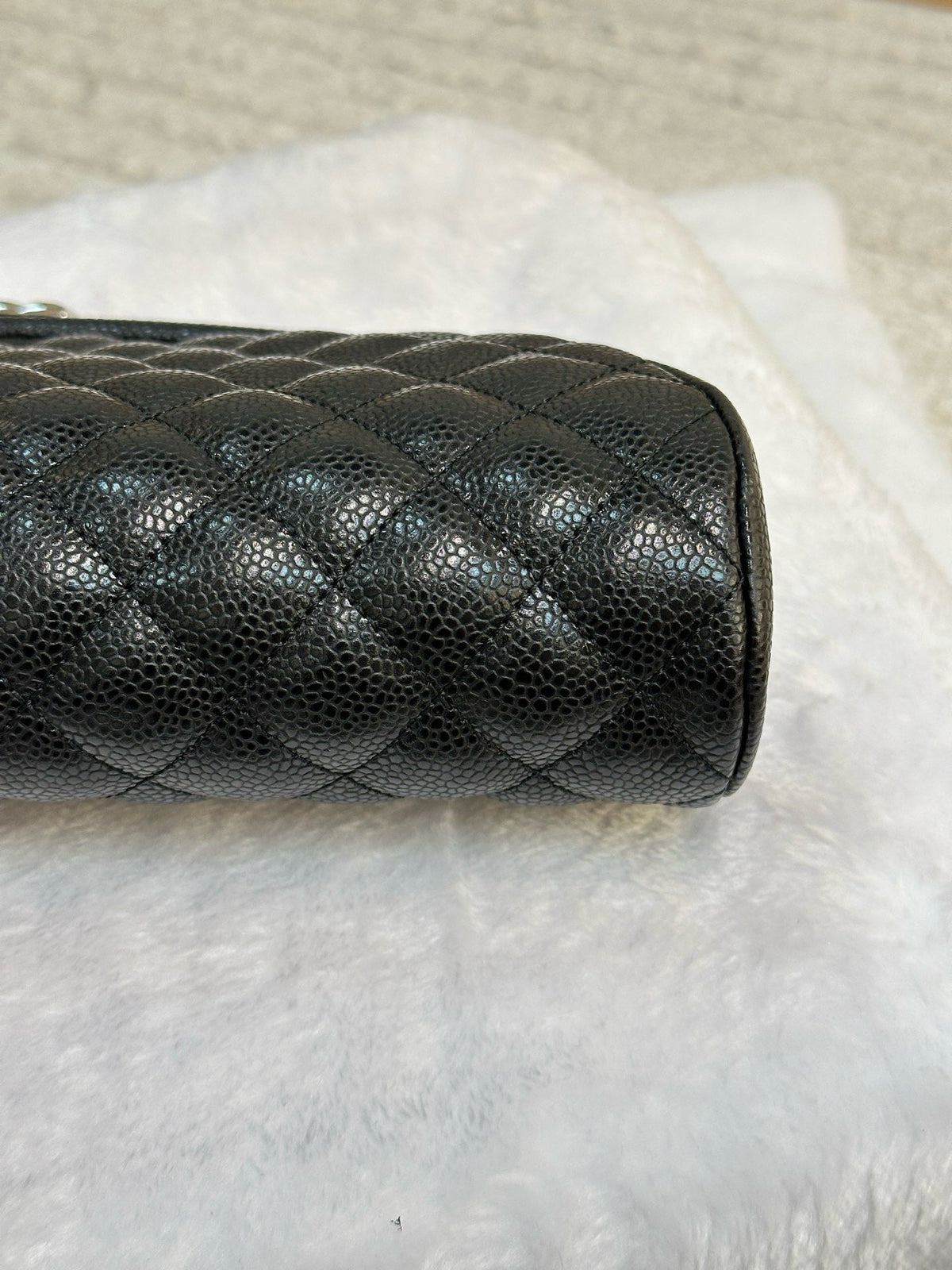 Chanel Quilted Timeless Kisslock Clutch Black Caviar SHW