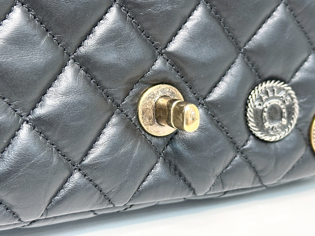 Chanel Mini Limited Edition Aged Calfskin Quilted Medallion Flap Black GHW 2063 holo card