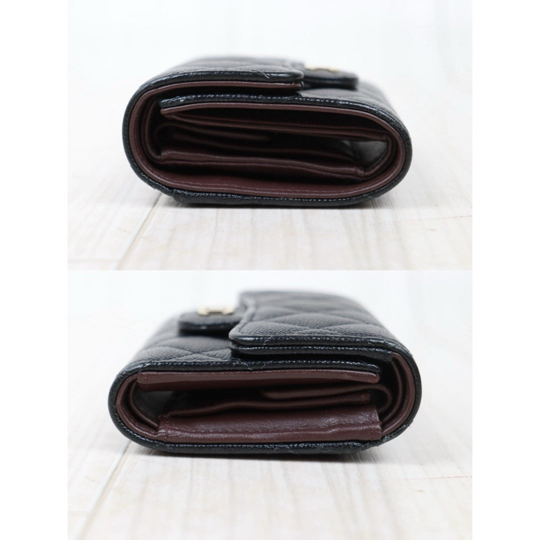 Good ( Rank AB)｜CHANEL Caviar Skin Leather Calf Leather  Wallet Black Made In 2020 Year｜25022401