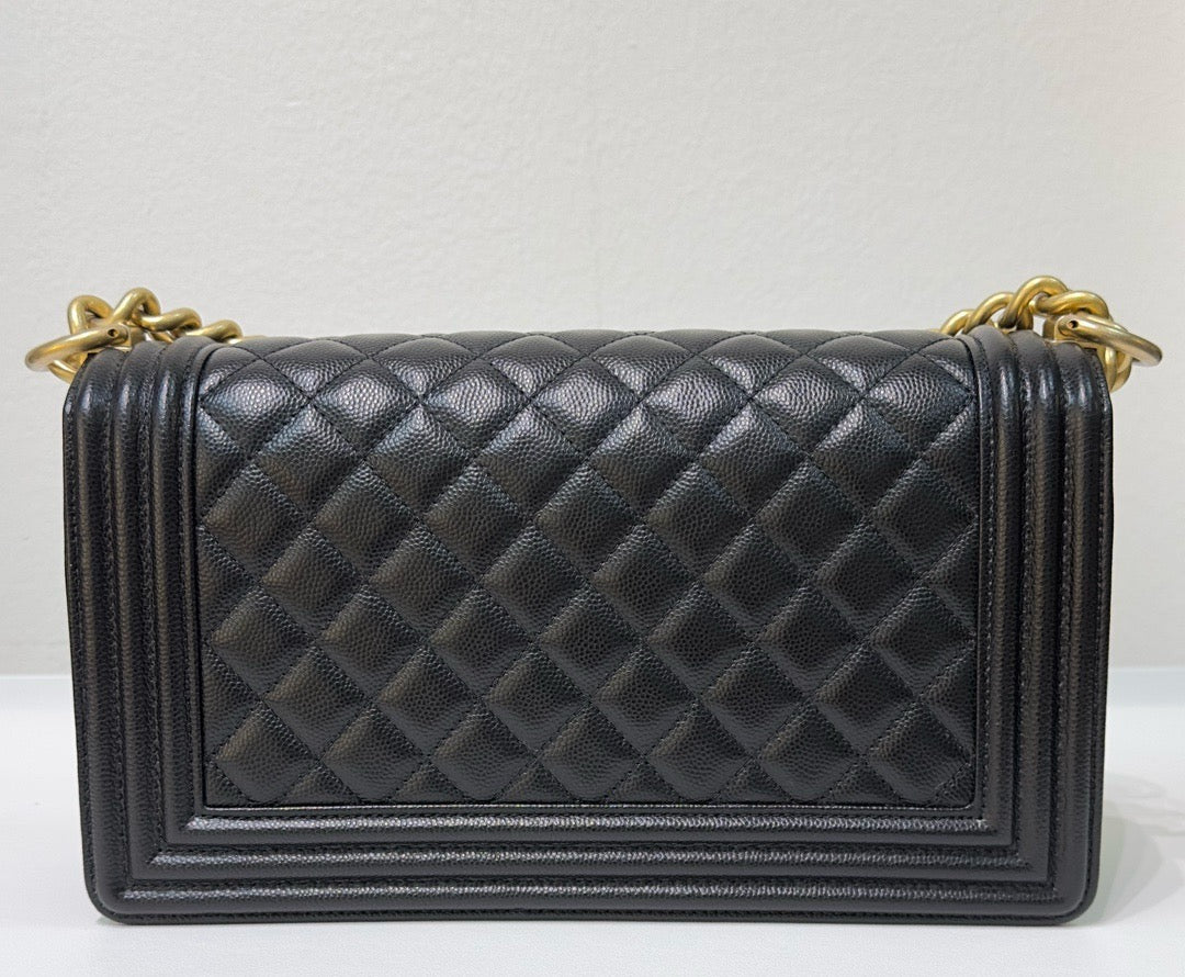 Chanel Medium Caviar Boy Bag Black GHW 27 holo card