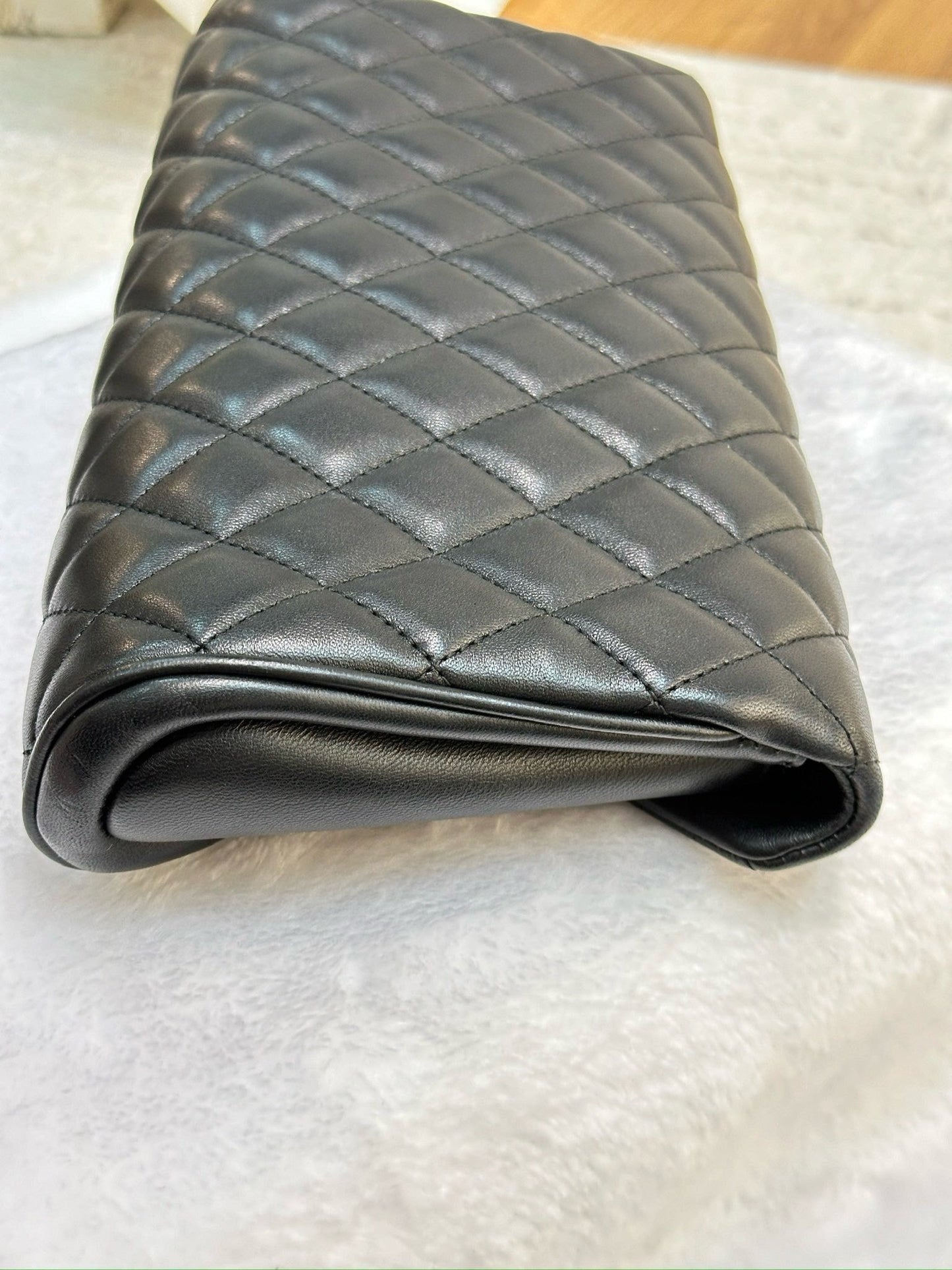 Chanel Lambskin Quilted Fold Up Again Clutch Black