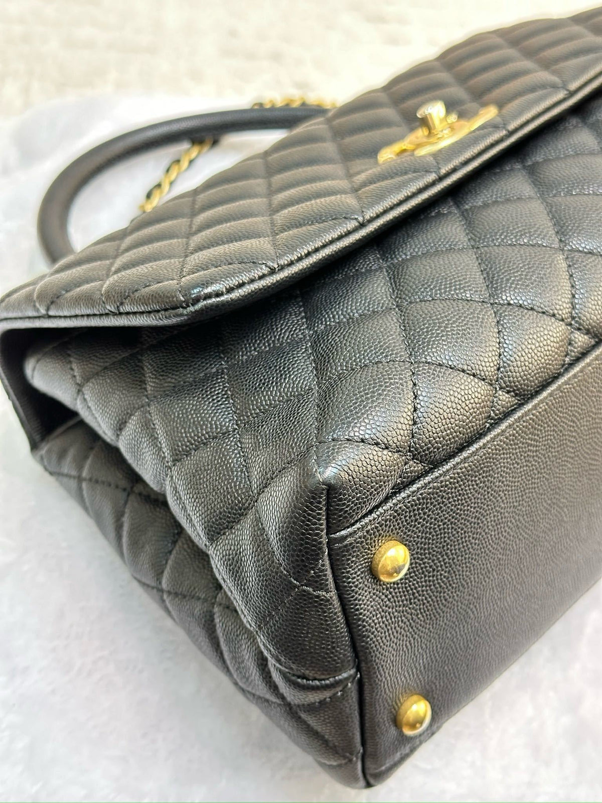 Chanel Medium Caviar Quilted Coco Handle Flap Black GHW