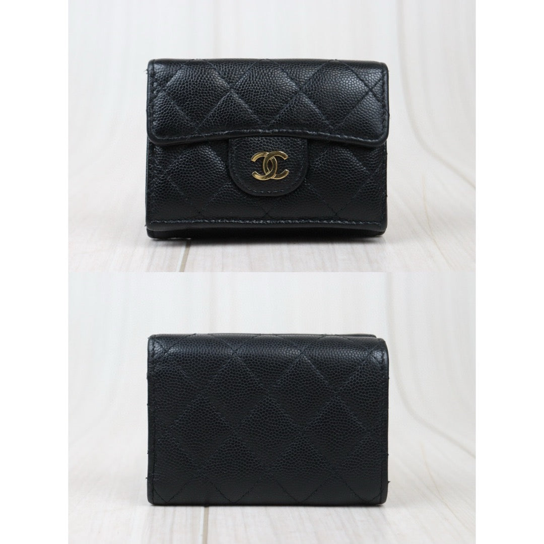 Good ( Rank AB)｜CHANEL Caviar Skin Leather Calf Leather  Wallet Black ｜24122003