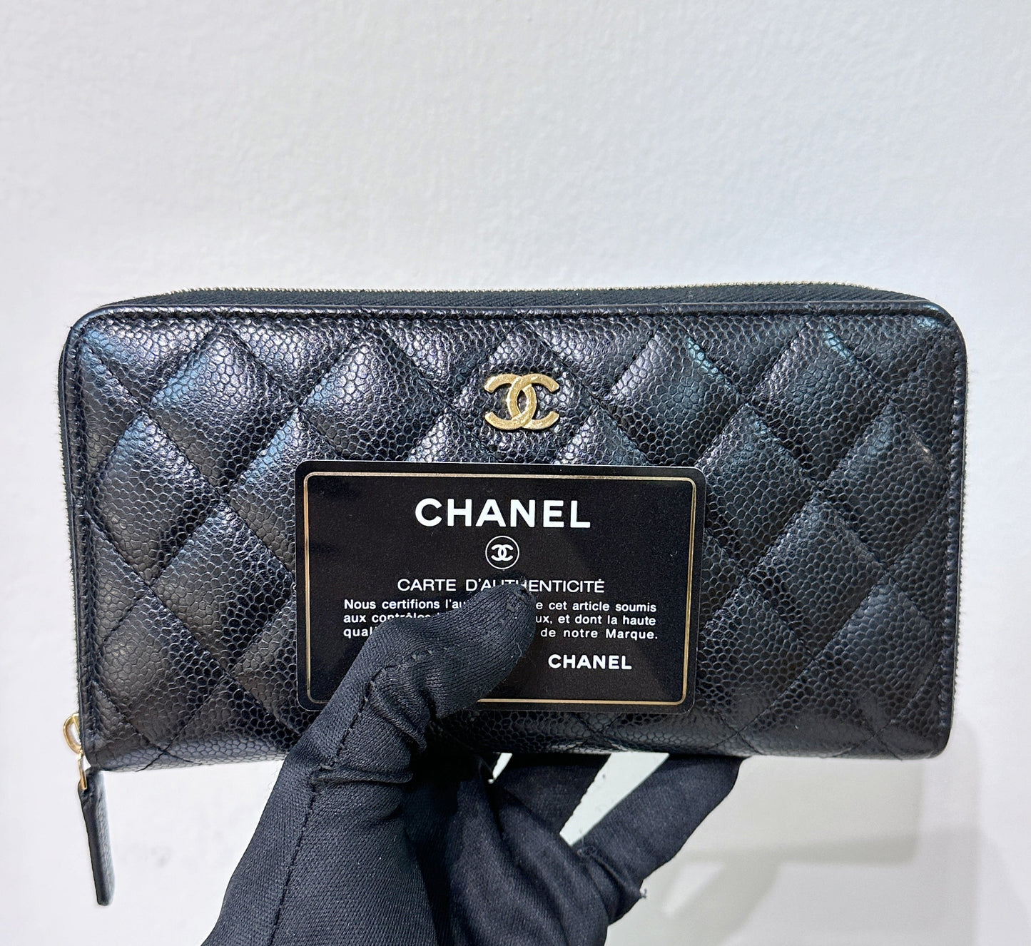 Chanel Caviar Long Zip Wallet Black